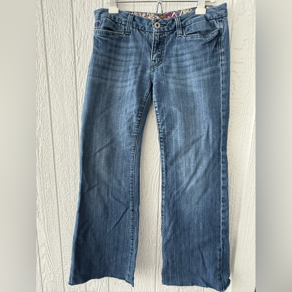 Miss Me Wide Leg Flare Frayed Medium Blue Denim Jeans sz 30